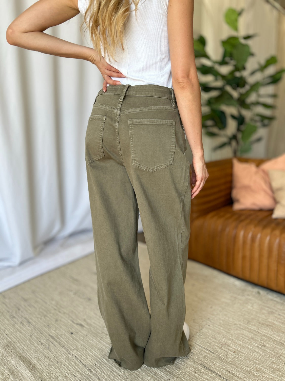 Full Size High Rise Garment Dye Wide Leg Jeans