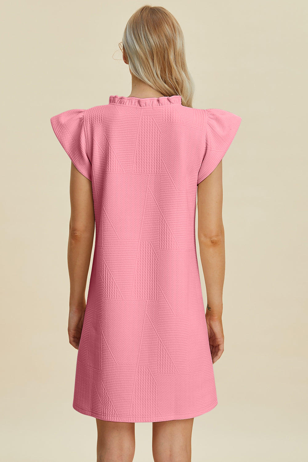 Full Size Ruffled V-Neck Cap Sleeve Dress