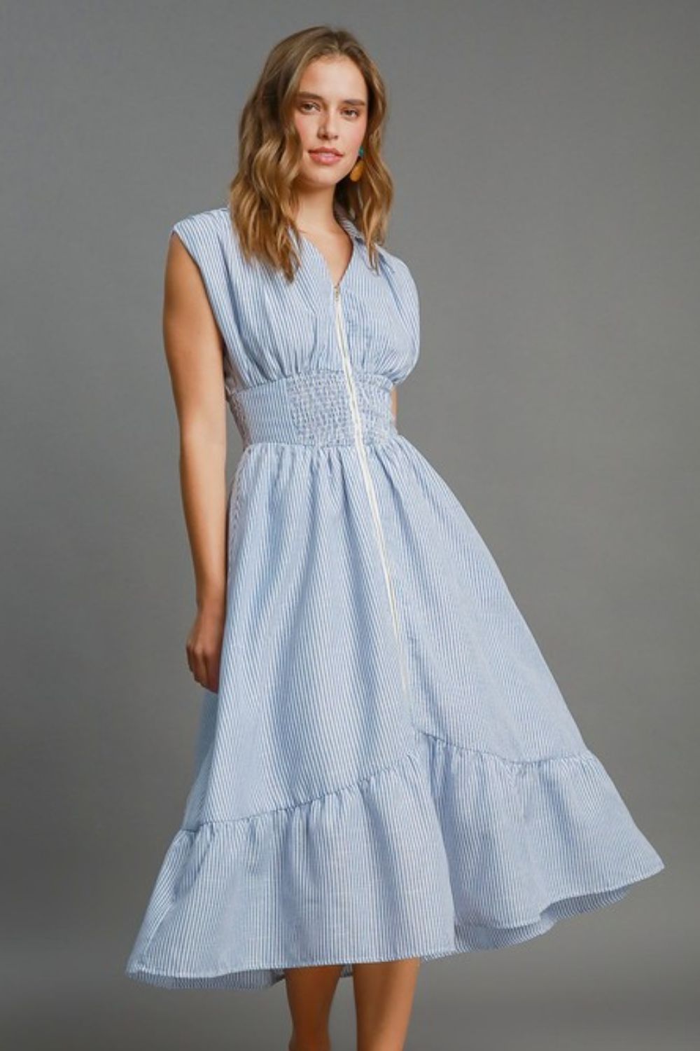 Striped Midi Dress with Smocked Waist Plus Size