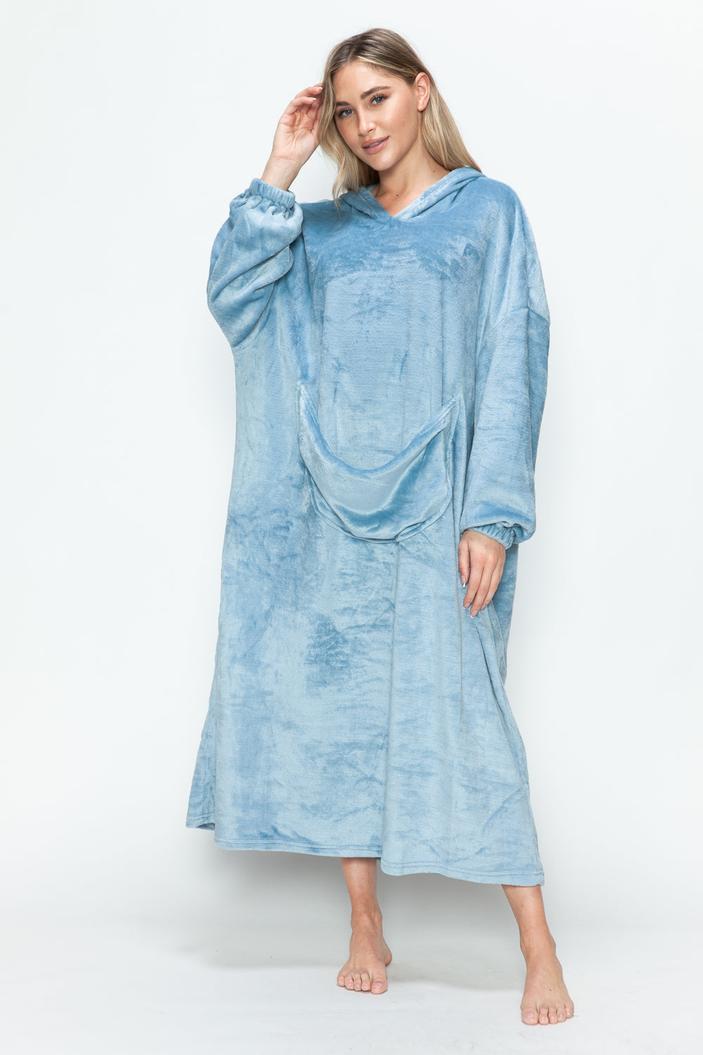 Full Size Pocketed Hooded Midi Lounge Dress
