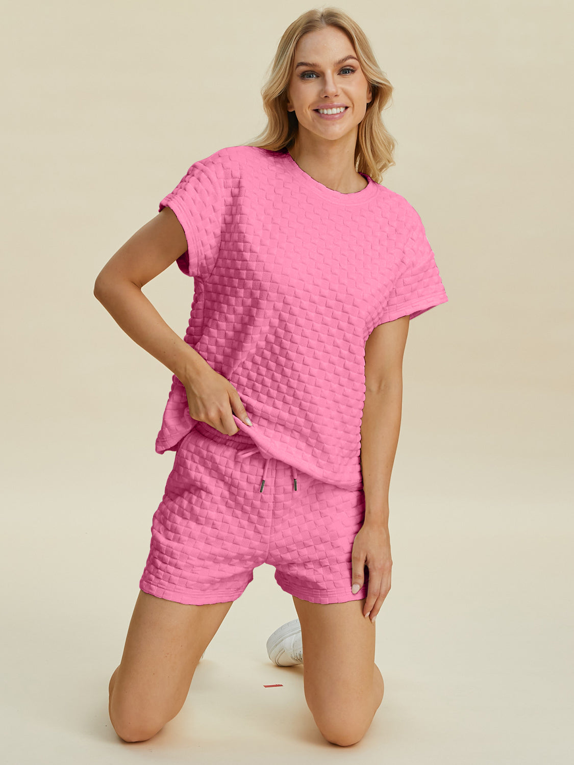 Full Size Texture T-Shirt and Shorts Set