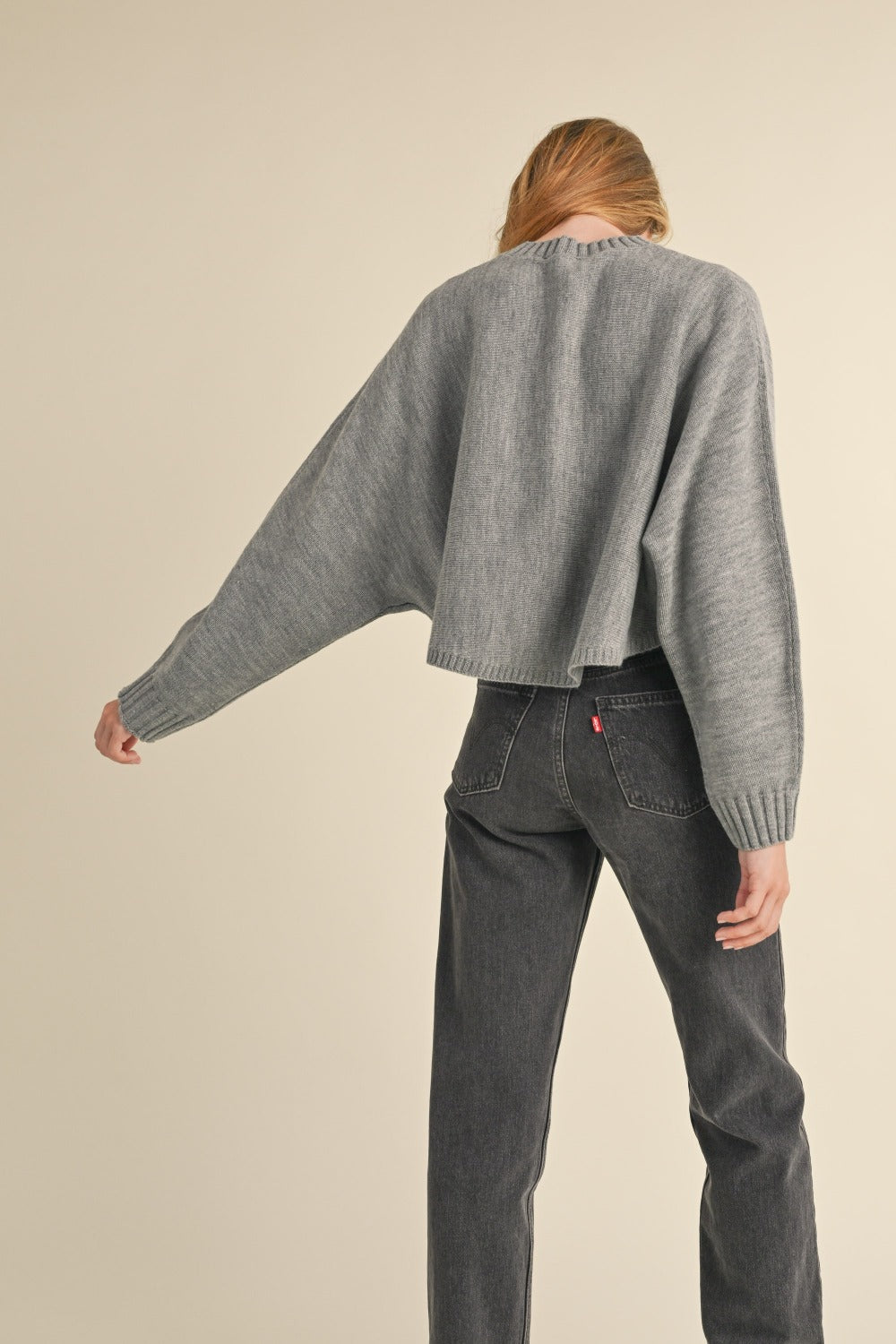 Round Neck Dolman Sleeve Cropped Sweater.