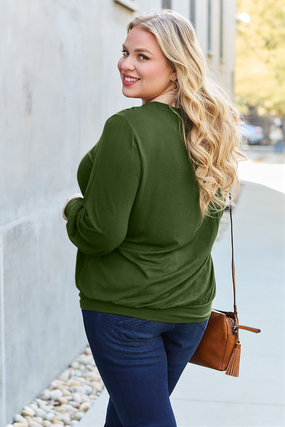 Full Size V-Neck Lantern Sleeve Top