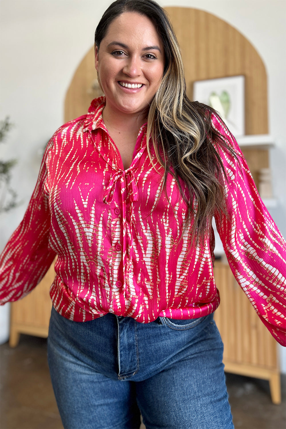 Full Size Printed Button Up Long Sleeve Shirt