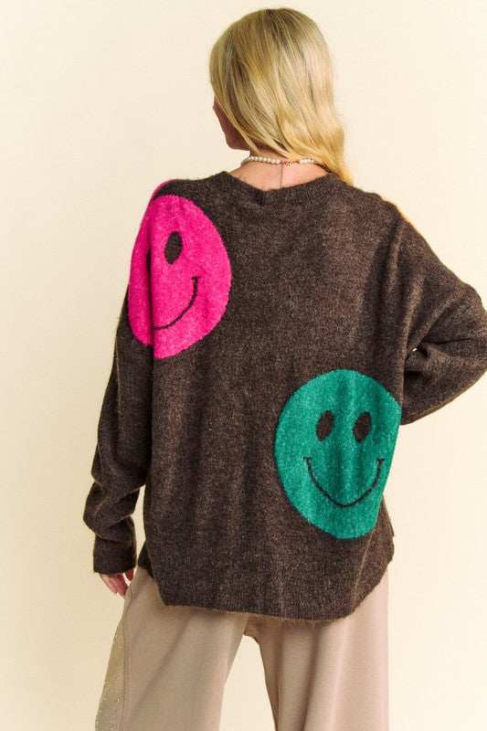 Contrast Smile Round Neck Oversize Sweater.