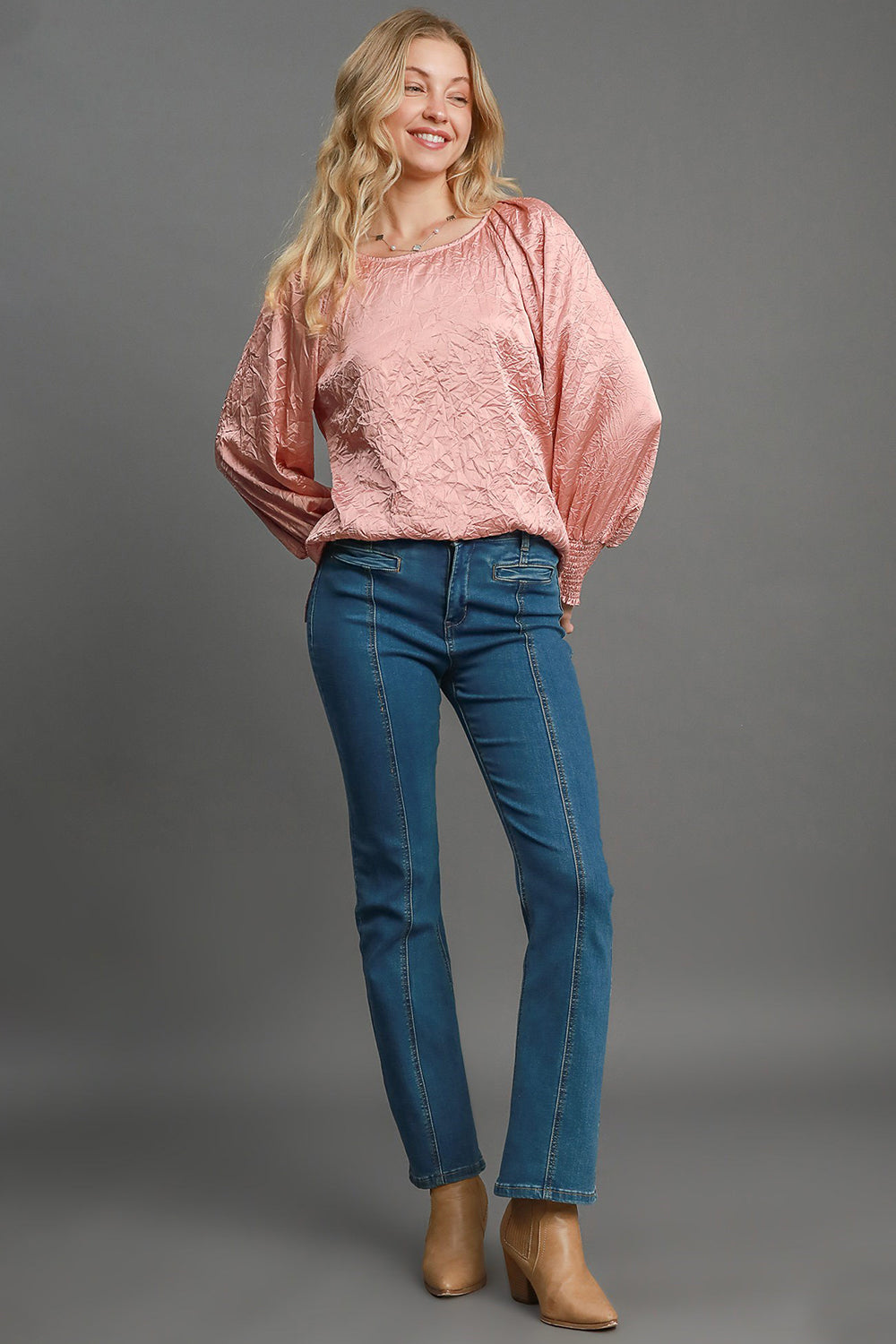 Round Neck Lantern Sleeve Blouse