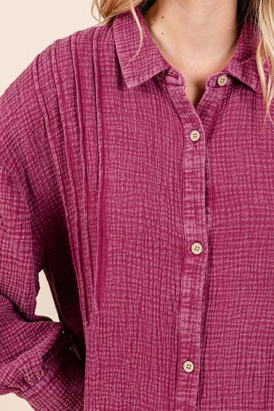 Mineral Wash Cotton Gauze Ruffle Midi Shirt Dress