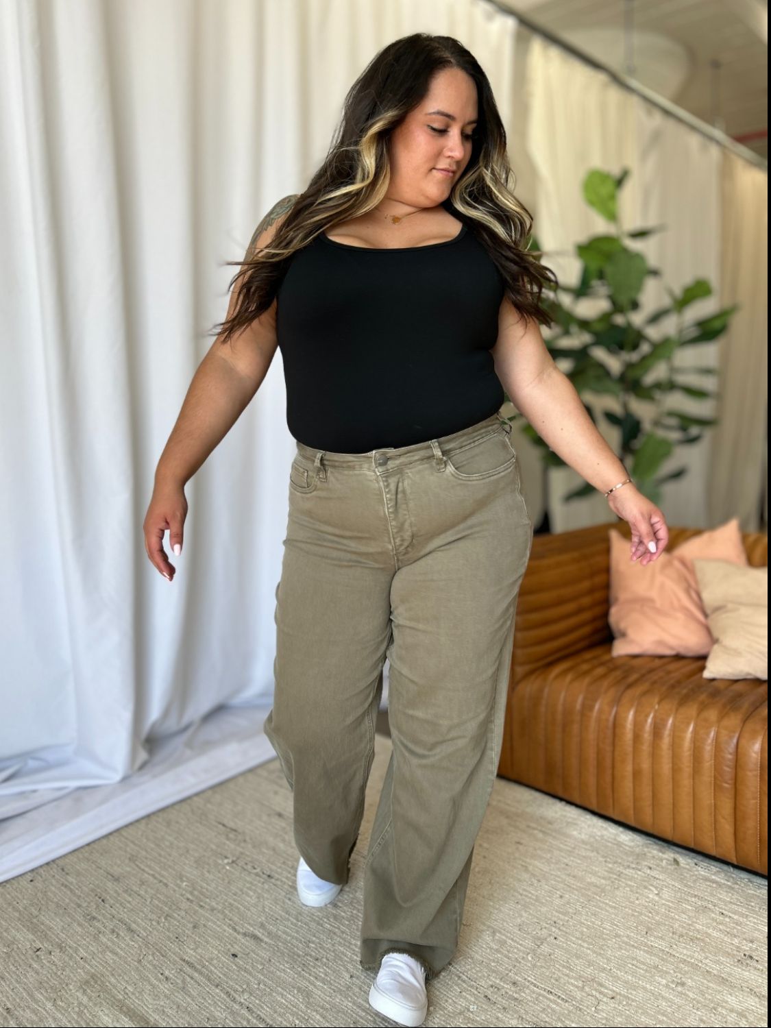 Full Size High Rise Garment Dye Wide Leg Jeans