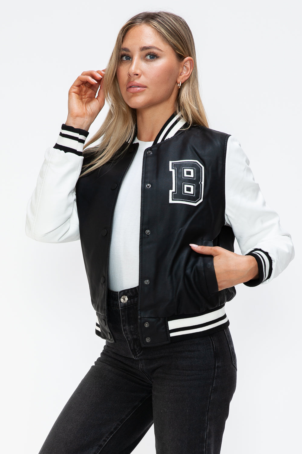 Contrast Snap Down Bomber Jacket