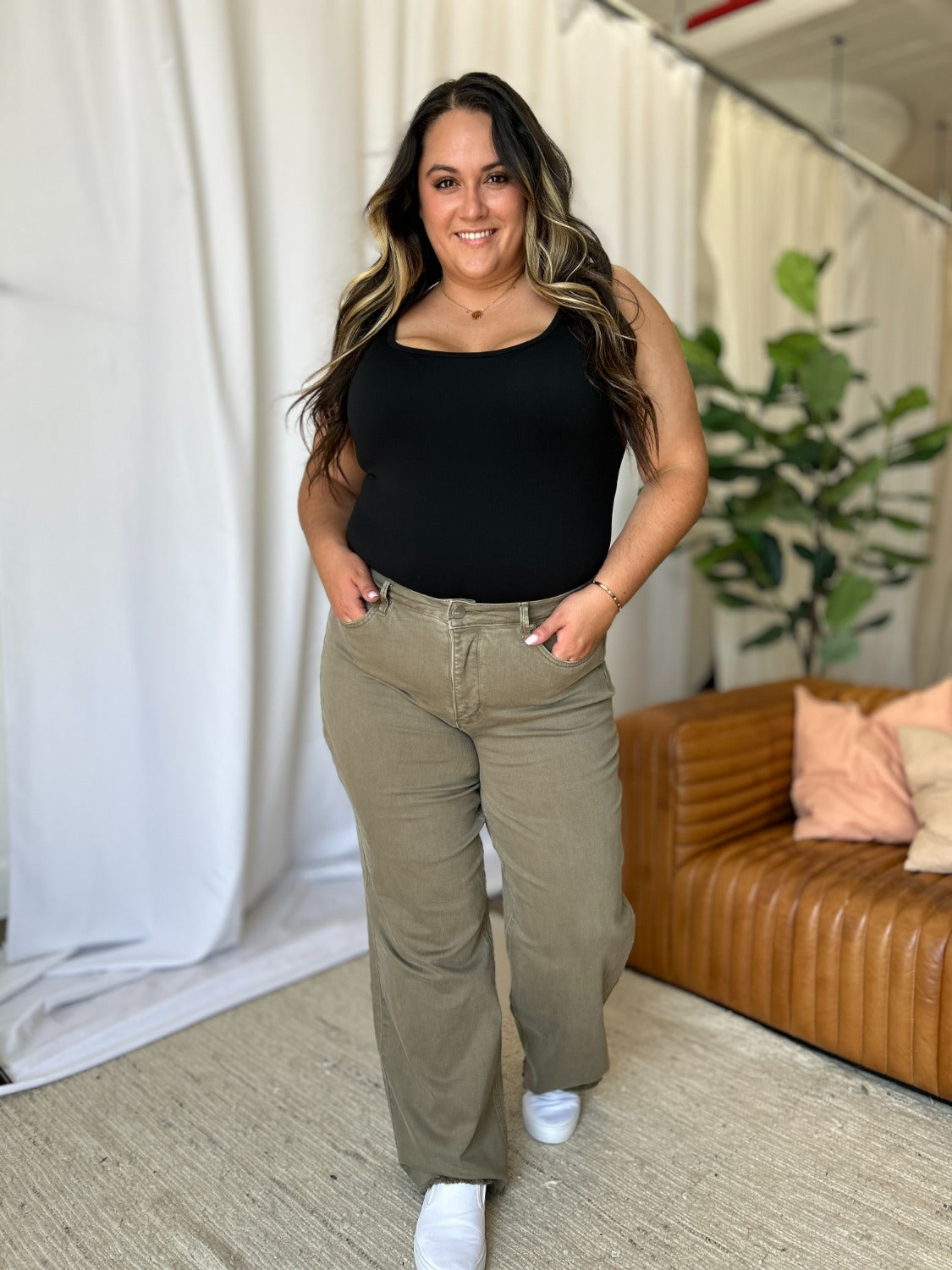 Full Size High Rise Garment Dye Wide Leg Jeans
