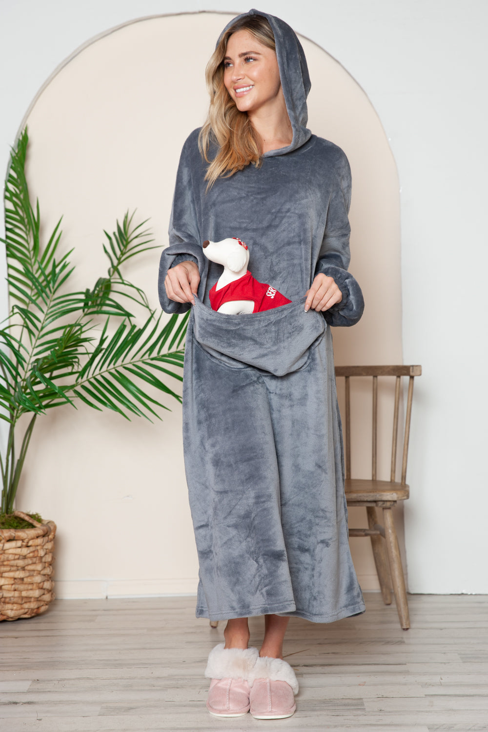 Full Size Pocketed Hooded Midi Lounge Dress