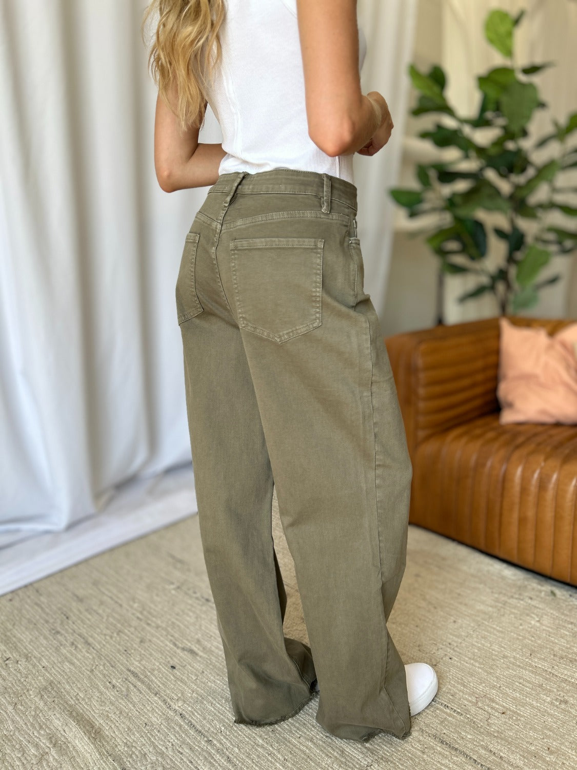 Full Size High Rise Garment Dye Wide Leg Jeans