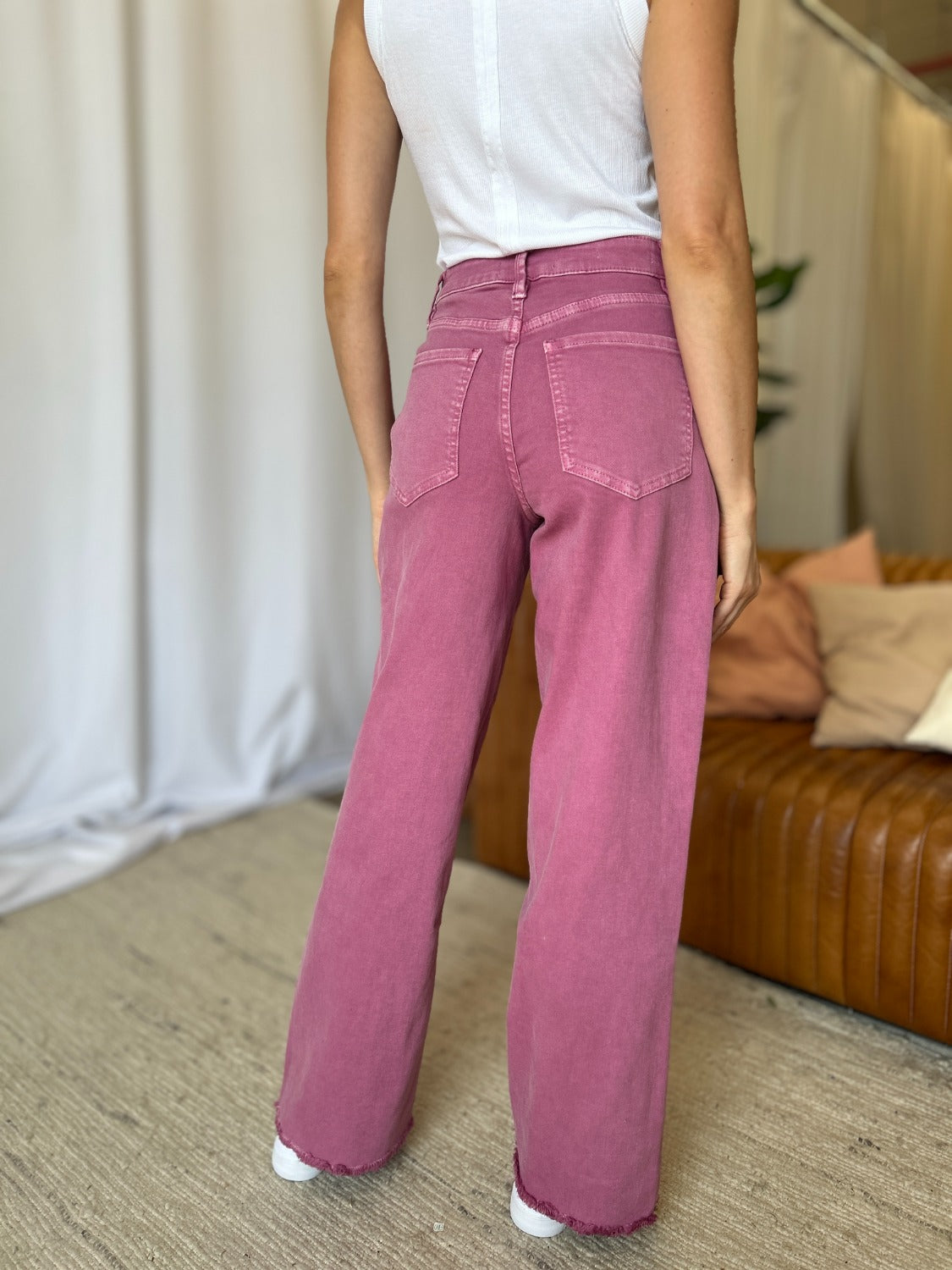 Full Size High Rise Garment Dye Wide Leg Jeans