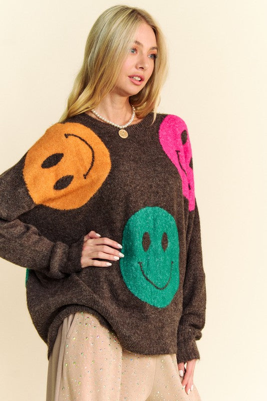 Contrast Smile Round Neck Oversize Sweater..