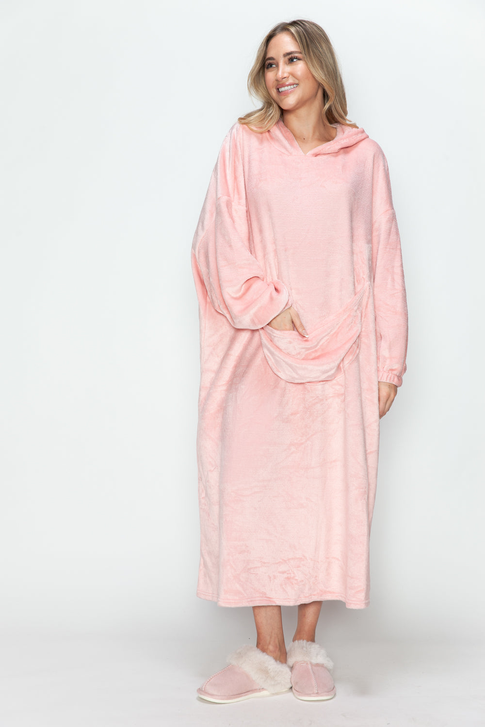 Full Size Pocketed Hooded Midi Lounge Dress