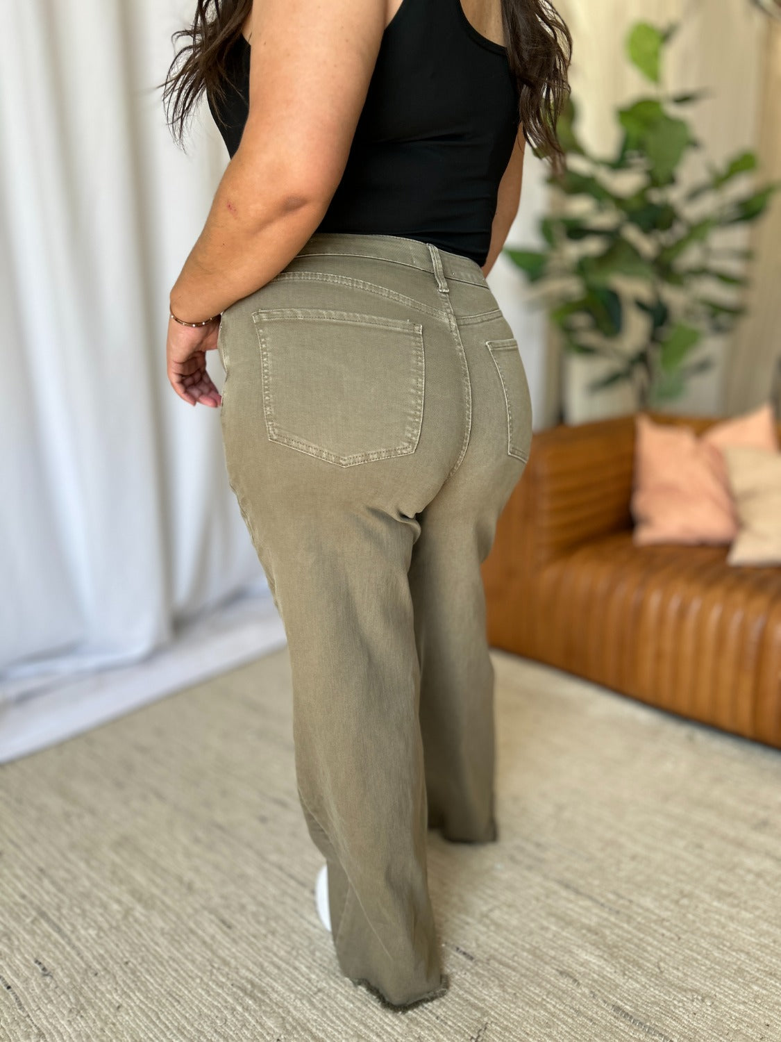 Full Size High Rise Garment Dye Wide Leg Jeans