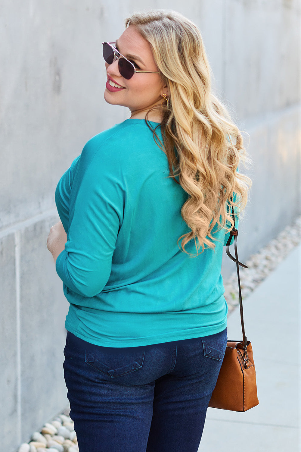 Full Size Round Neck Batwing Sleeve Top