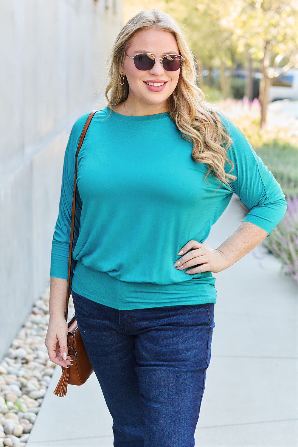 Full Size Round Neck Batwing Sleeve Top