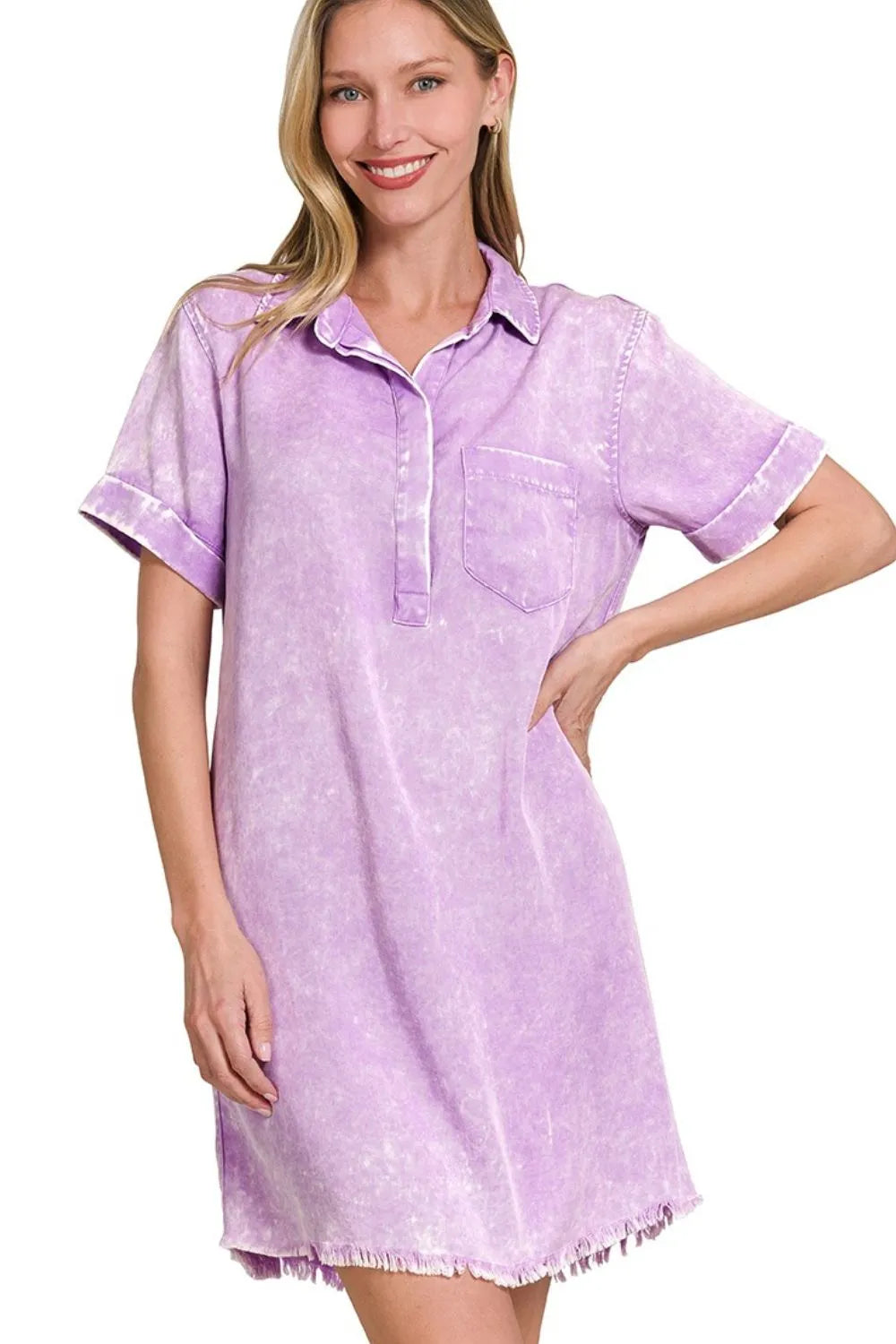 Tencel Mineral Washed Collared Shirts Dress