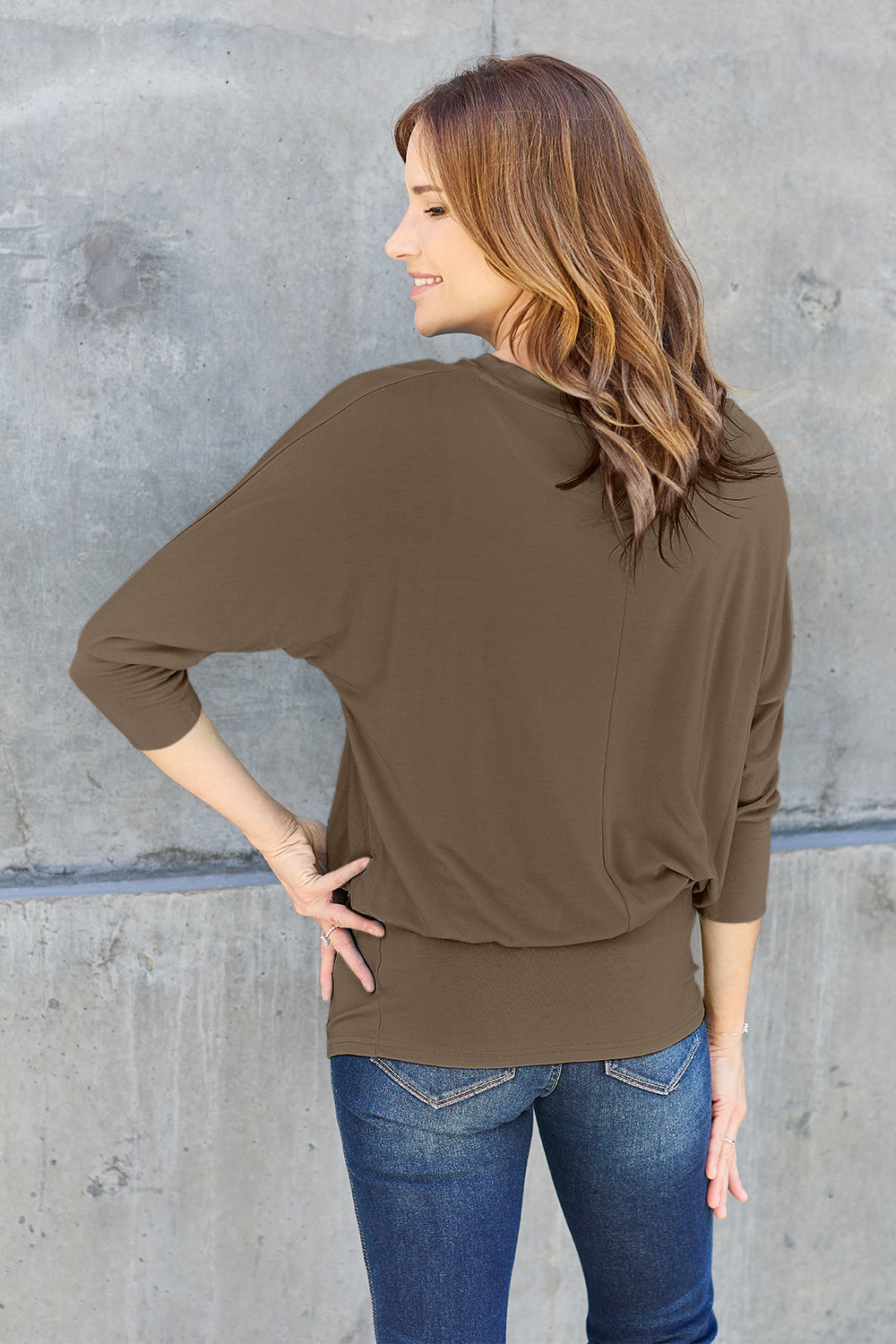 Full Size Round Neck Batwing Sleeve Top