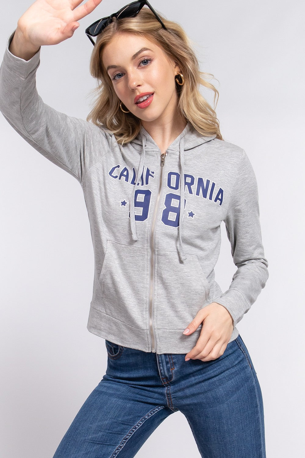 Clifornia Zip Up Drawstring Long Sleeve Hoodie