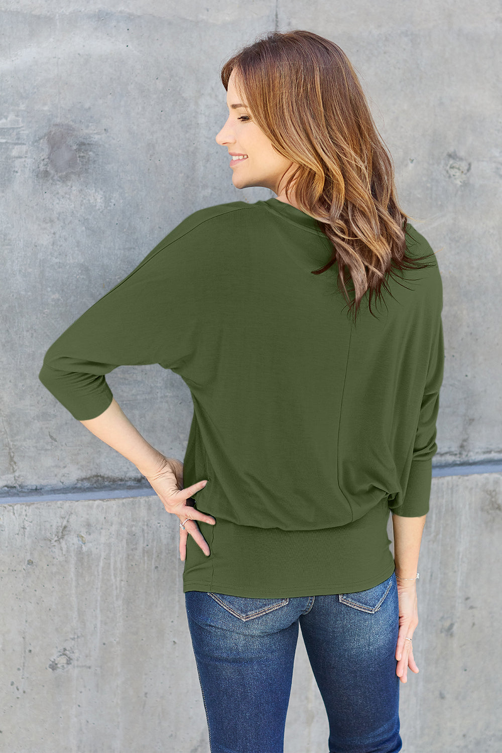 Full Size Round Neck Batwing Sleeve Top