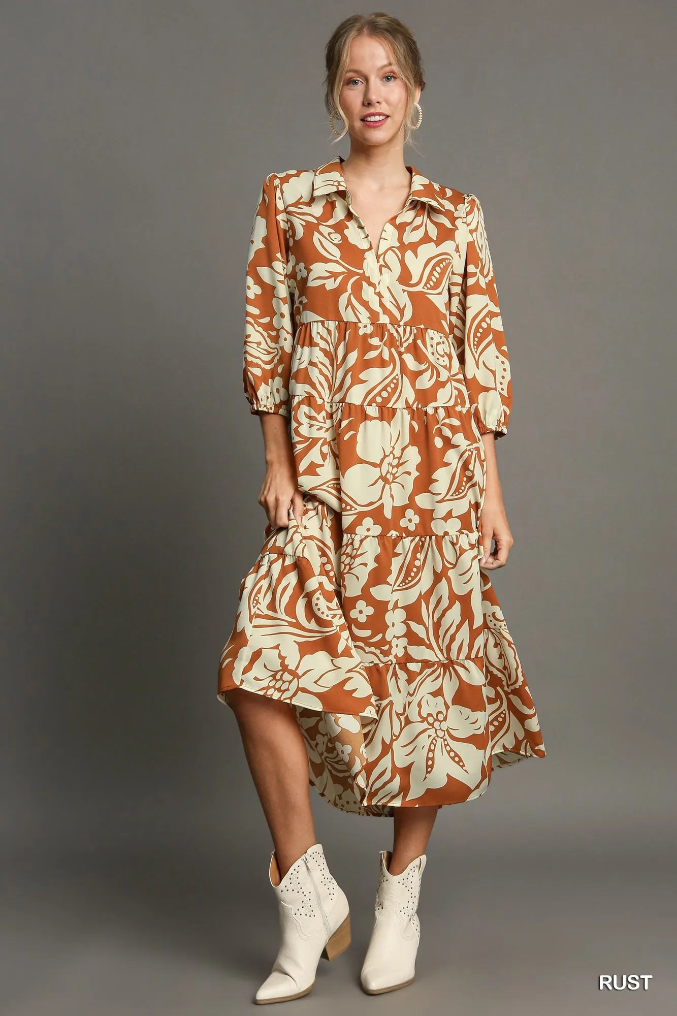 Floral Tiered Midi Shirt Dress Plus Size
