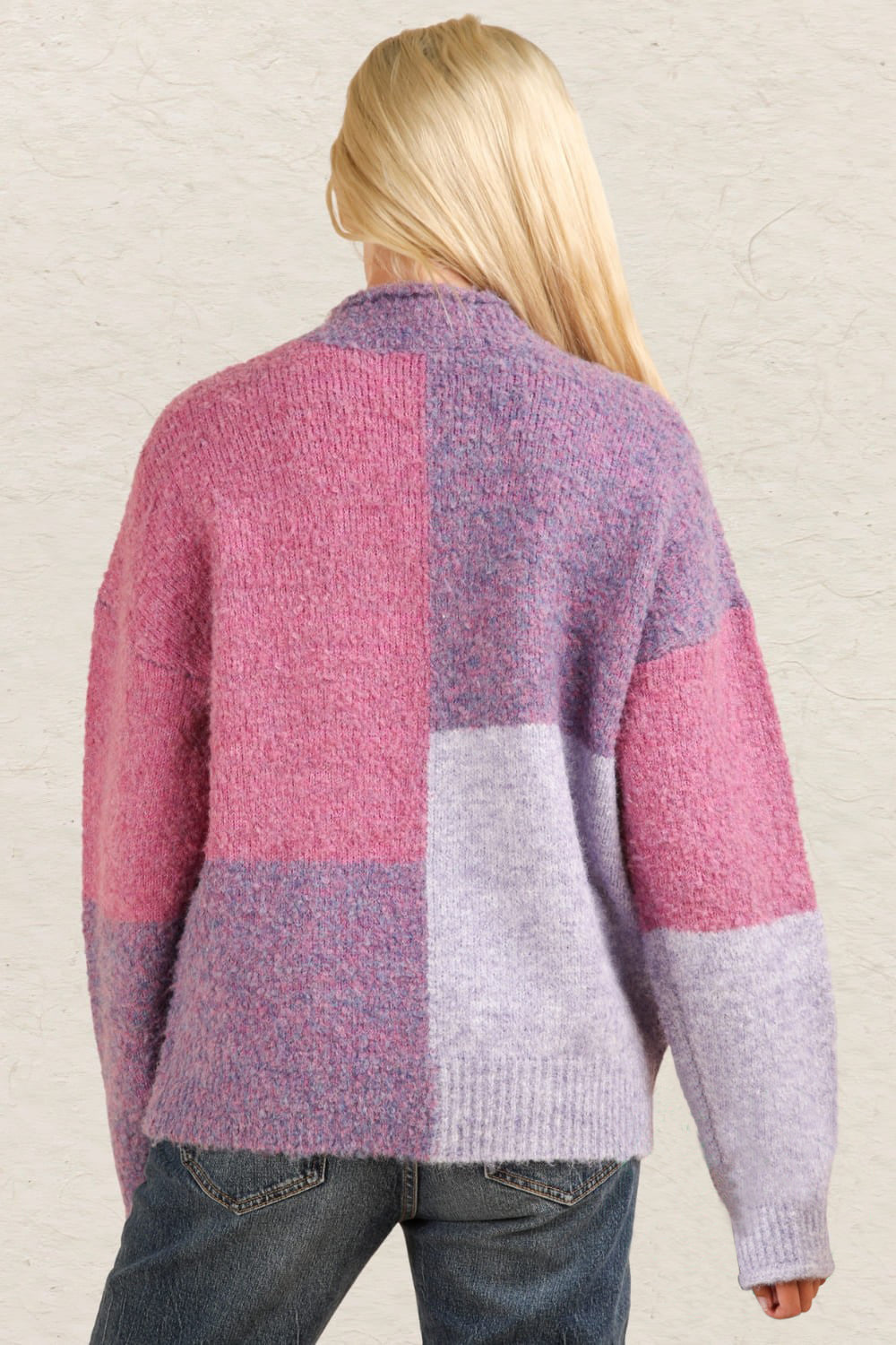 Colour Block Mock Neck Drop Shoulder Sweater