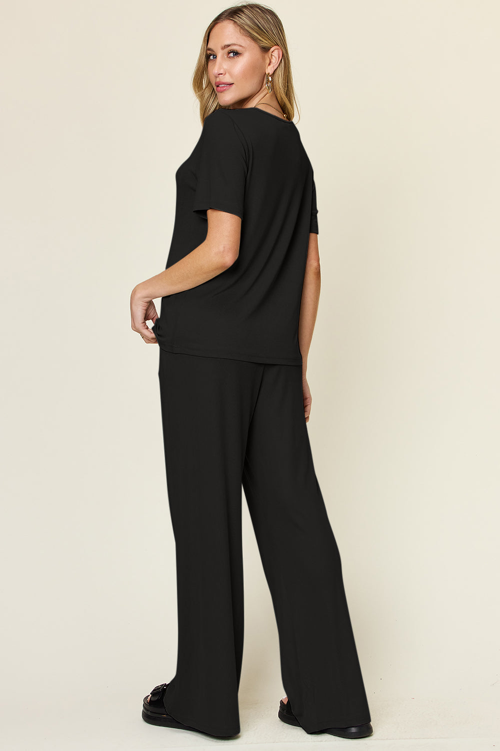 Full Size Round Neck Short Sleeve T-Shirt and Wide Leg Pants Set
