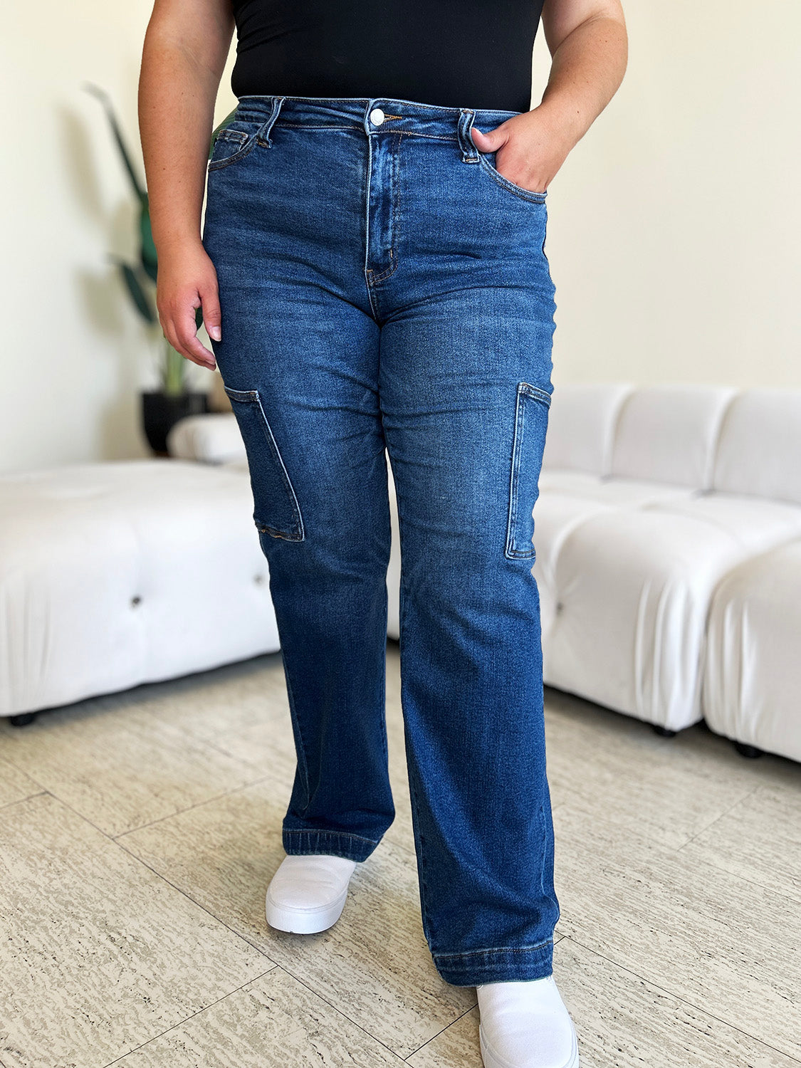 Full Size High Waist Cargo Jeans