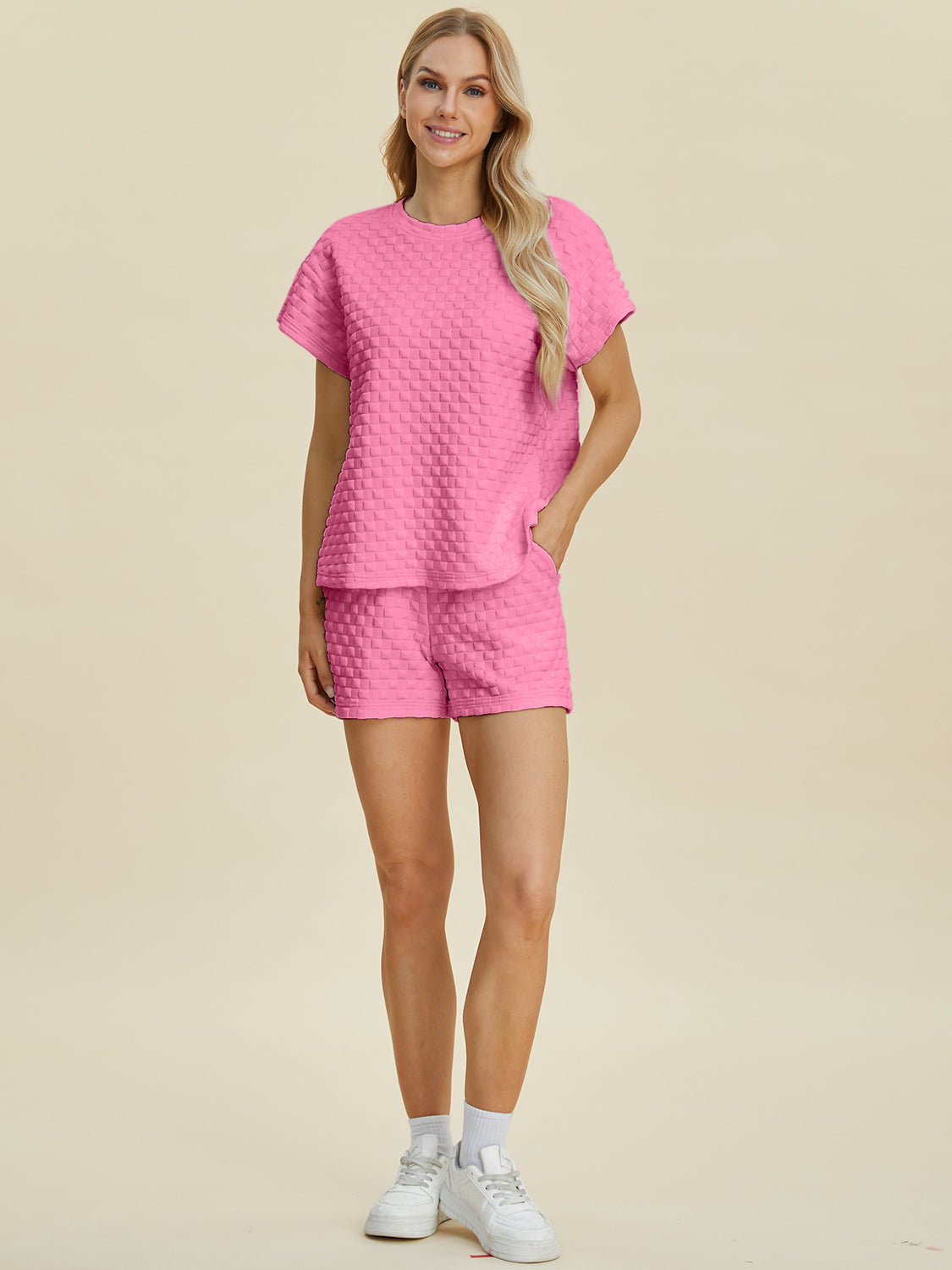 Full Size Texture T-Shirt and Shorts Set