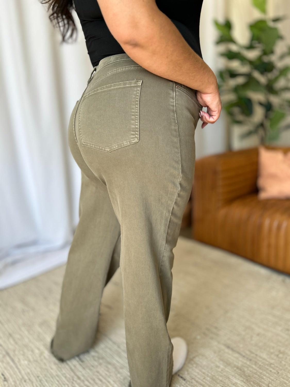 Full Size High Rise Garment Dye Wide Leg Jeans