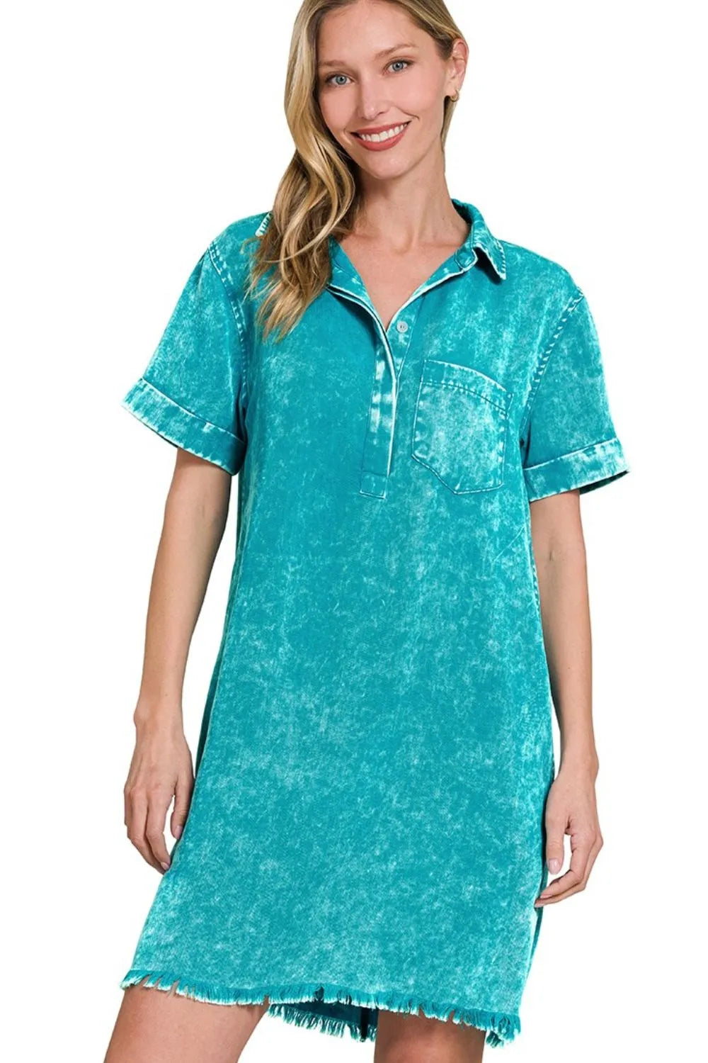 Tencel Mineral Washed Collared Shirts Dress