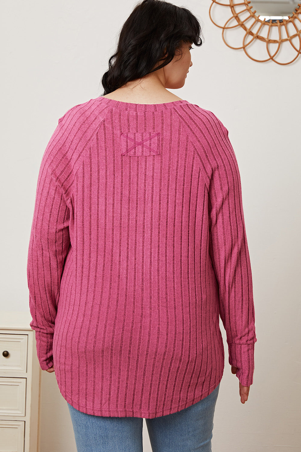 Full Size Ribbed Thumbhole Sleeve T-Shirt