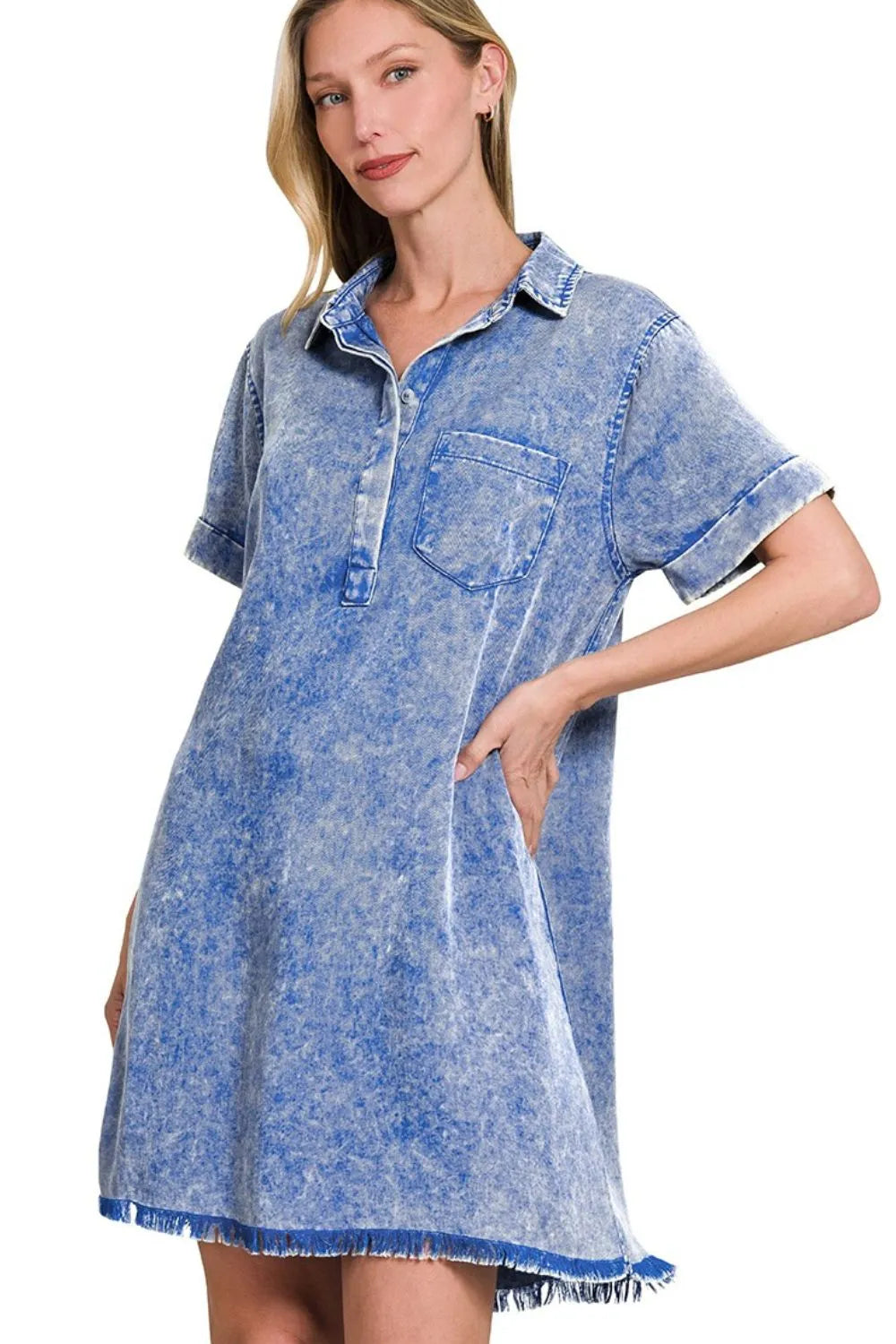 Tencel Mineral Washed Collared Shirts Dress