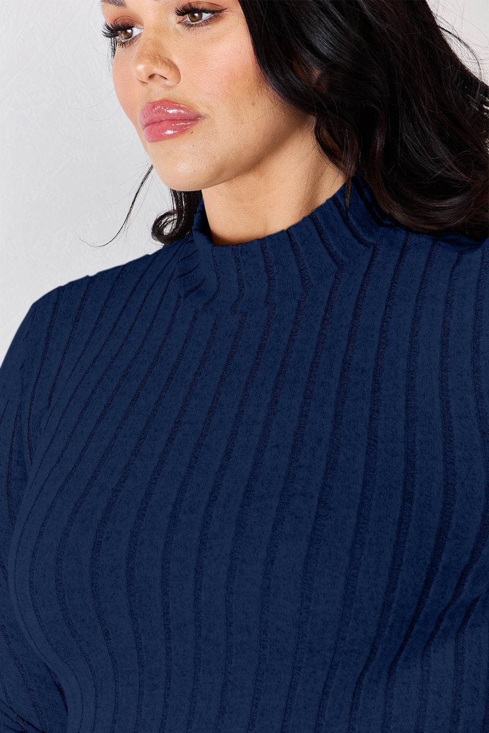 Full Size Ribbed Mock Neck Long Sleeve T-Shirt
