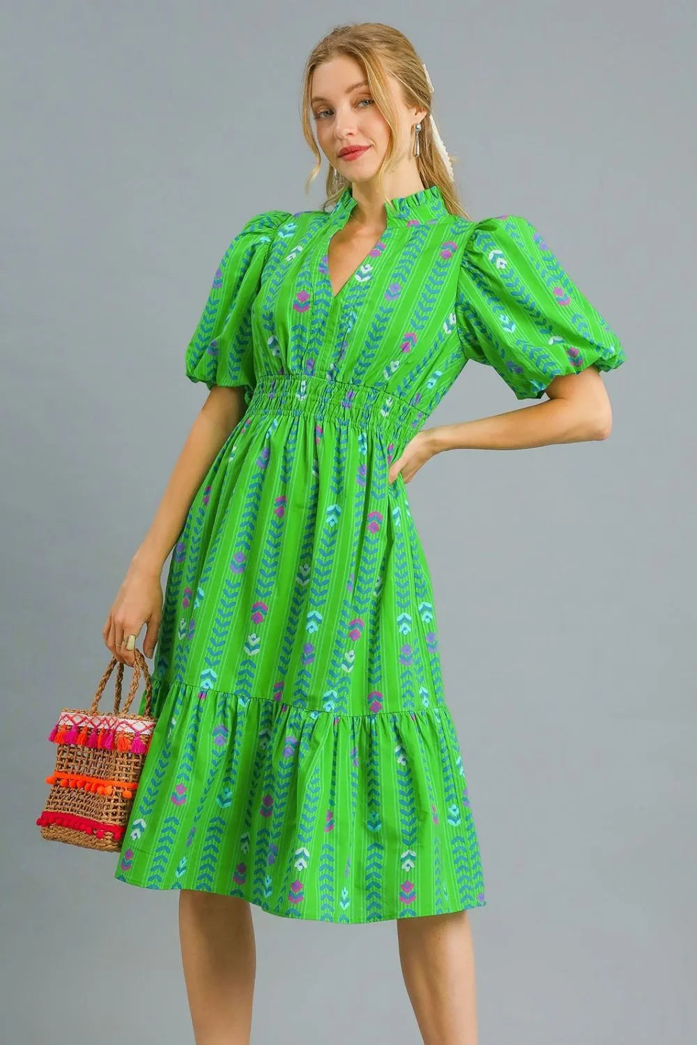 Printed Midi Dress with Ruffled Hem