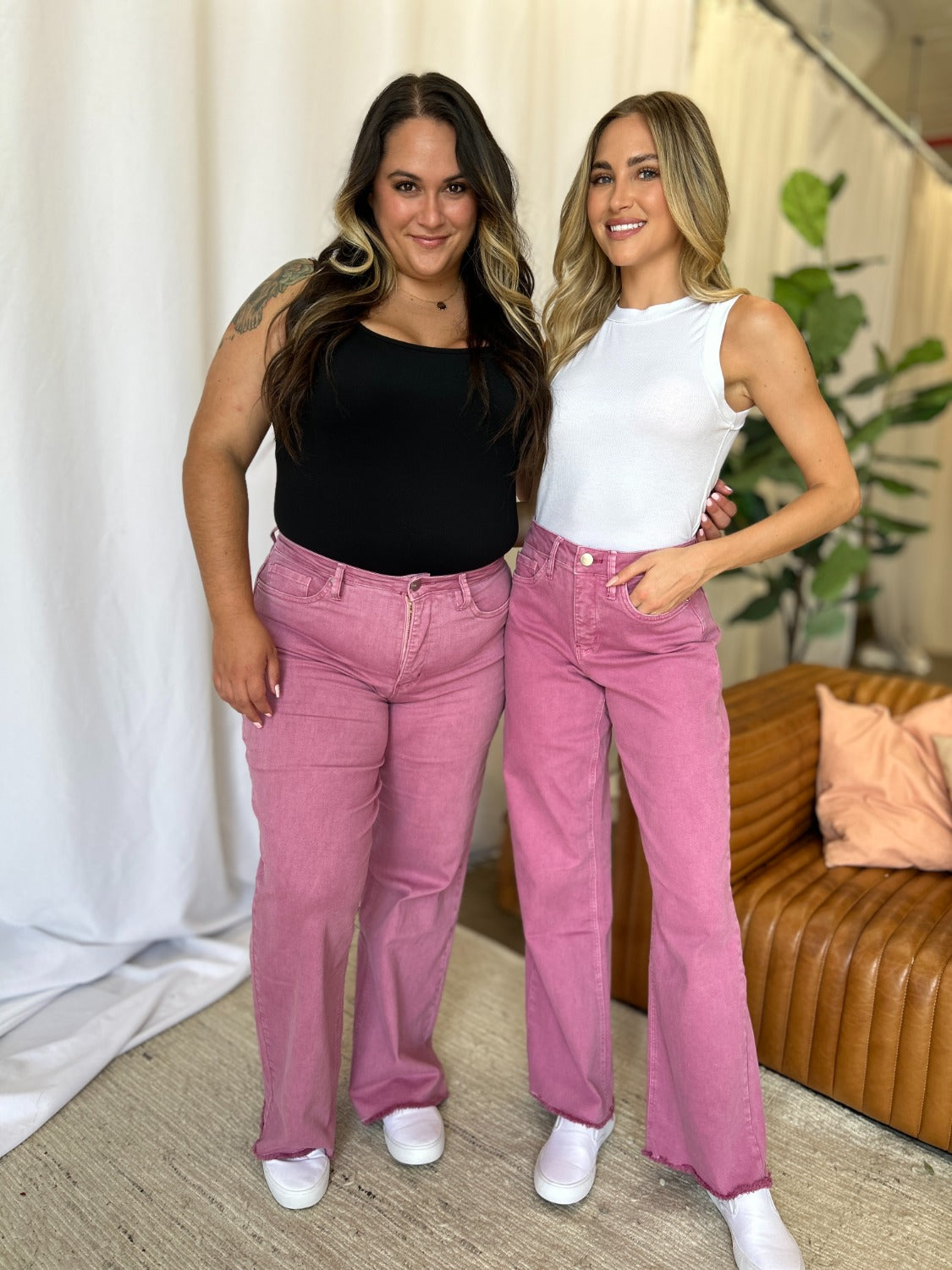 Full Size High Rise Garment Dye Wide Leg Jeans