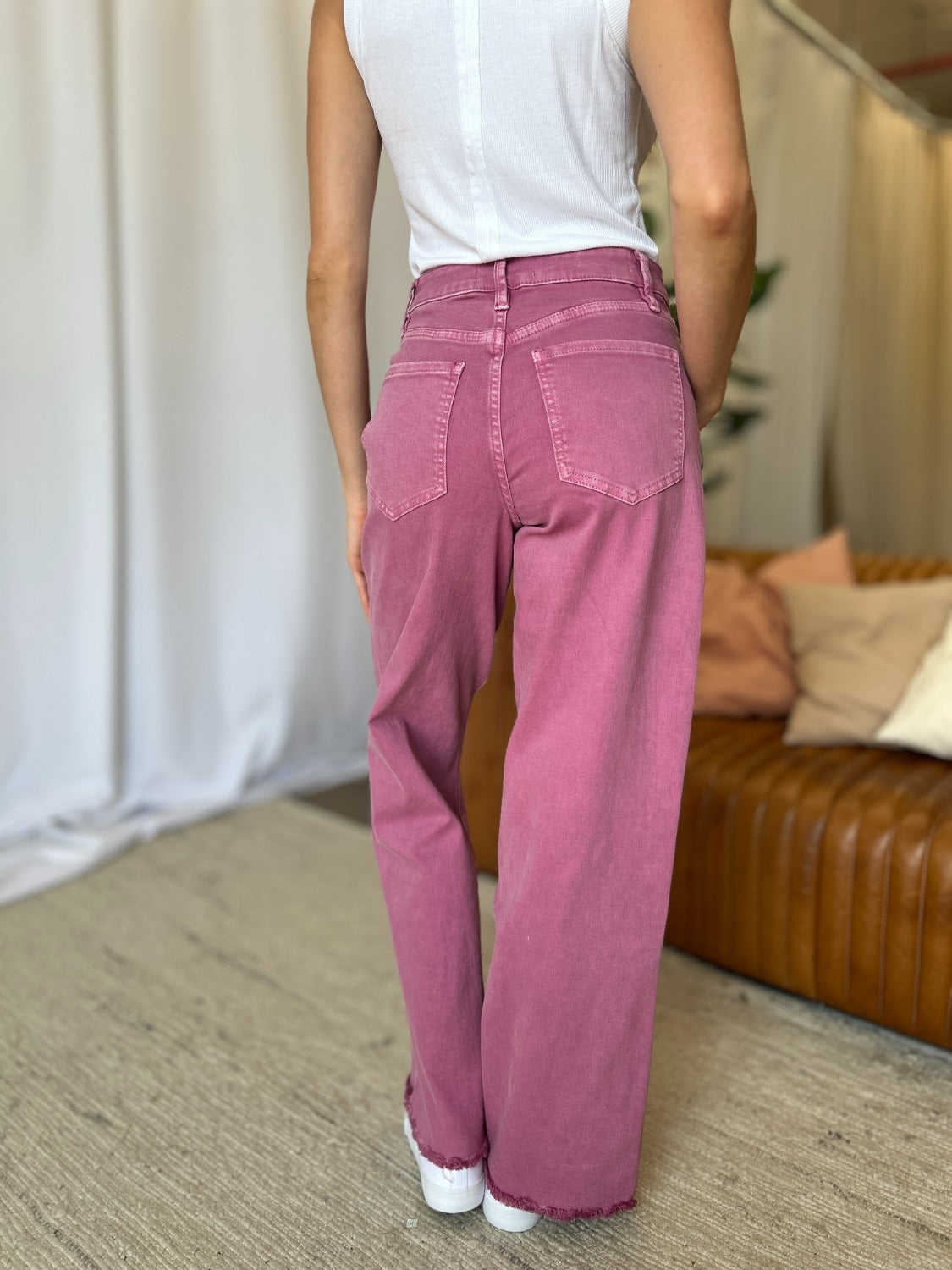 Full Size High Rise Garment Dye Wide Leg Jeans