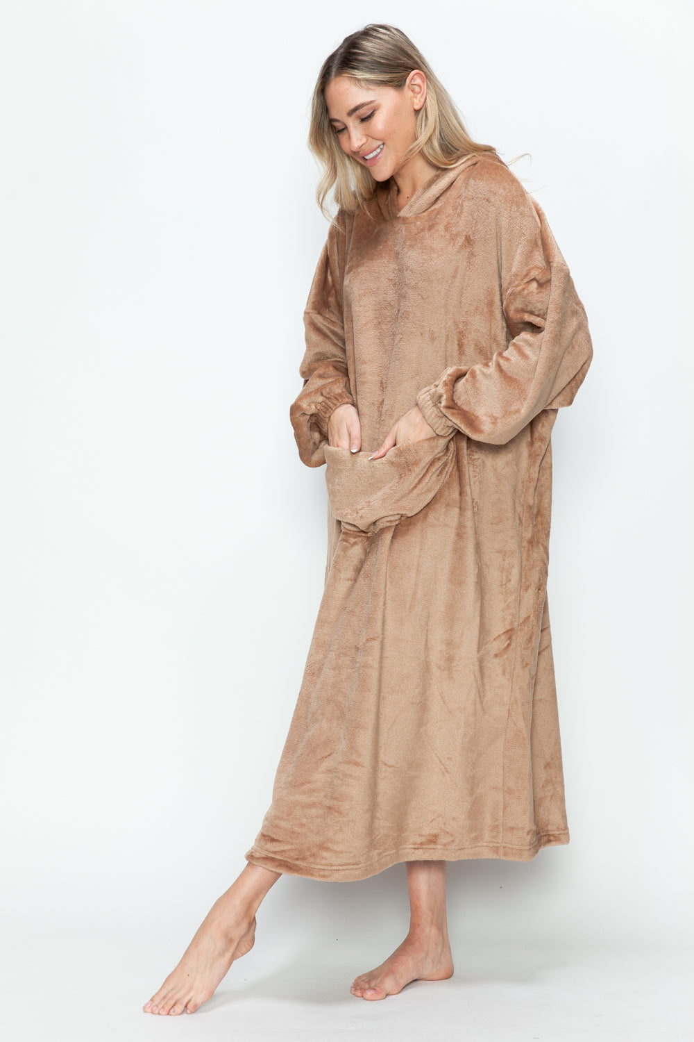 Full Size Pocketed Hooded Midi Lounge Dress