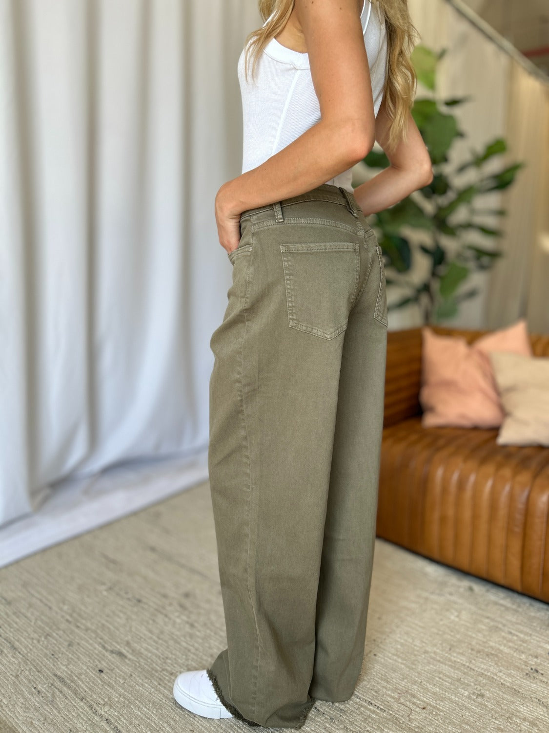 Full Size High Rise Garment Dye Wide Leg Jeans