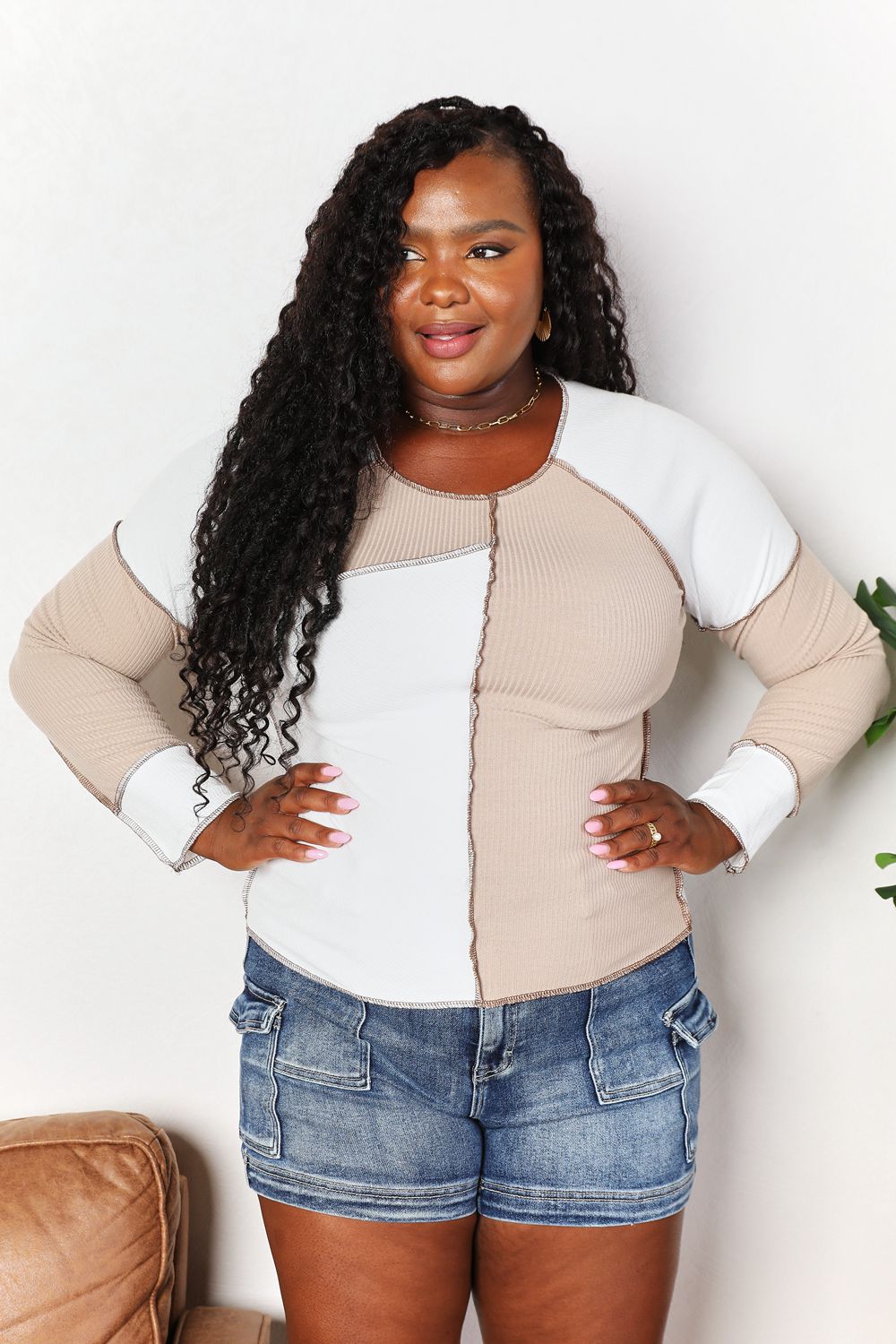 Colour Block Exposed Seam Top