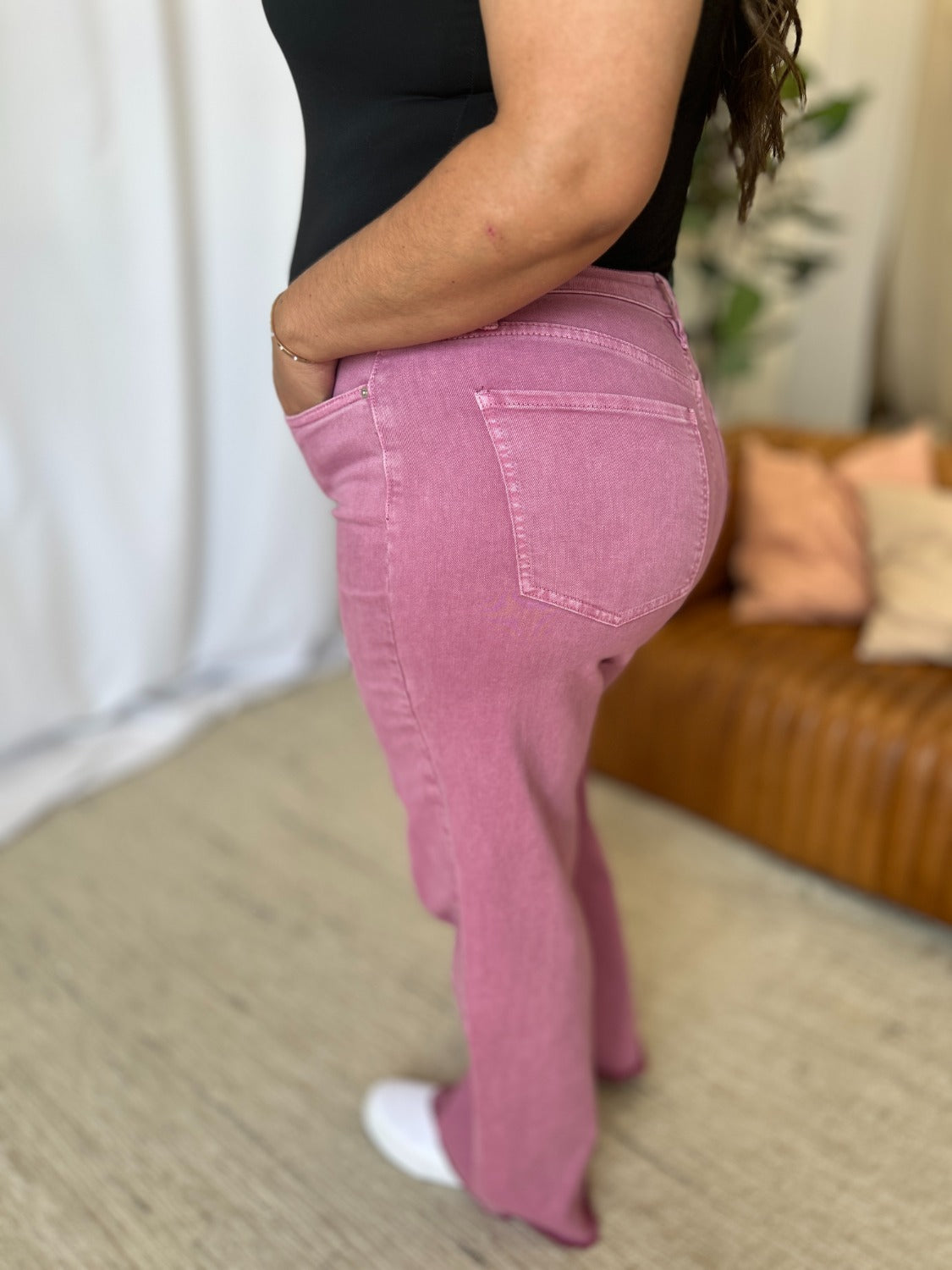 Full Size High Rise Garment Dye Wide Leg Jeans