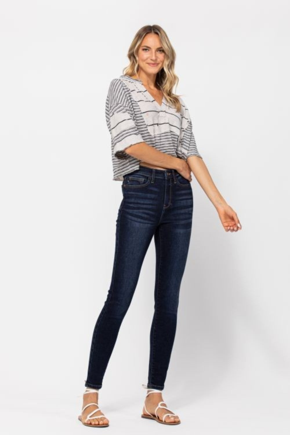 Full Size High Waist Handsand Skinny Jeans