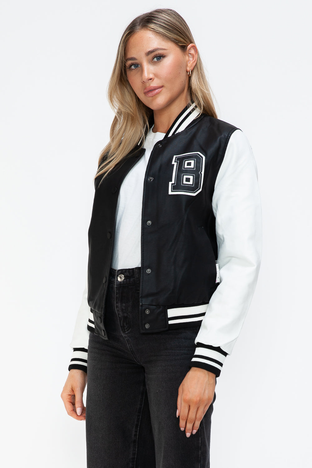 Contrast Snap Down Bomber Jacket
