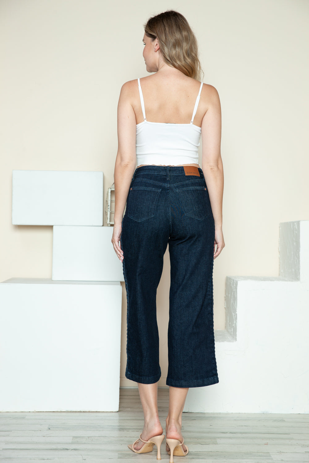 Full Size Side Seam Braid Detail Crop Wide Leg Jeans