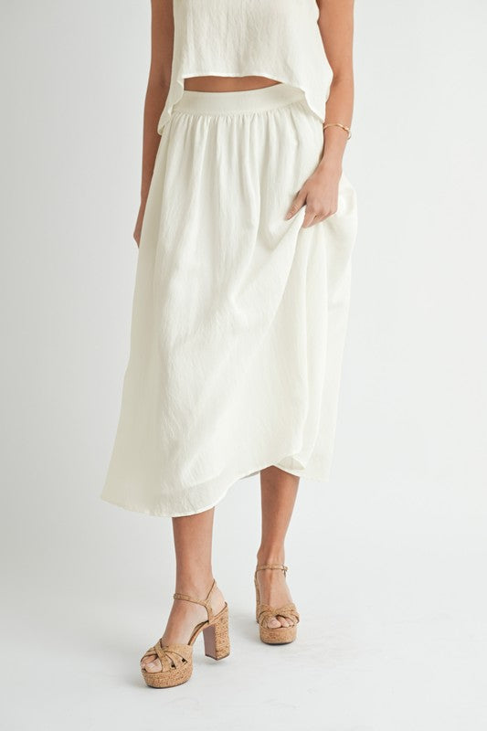 MABLE Wrinkled Round Neck Swing Top and Skirt Set