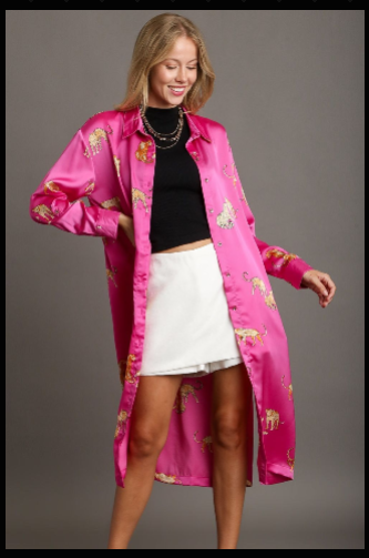 Animal Print Button Down Midi Shirt Dress Plus Size