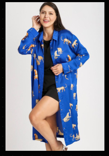 Animal Print Button Down Midi Shirt Dress Plus Size