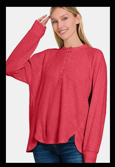 Full Size Brushed Melange Hacci High-Low Sweater